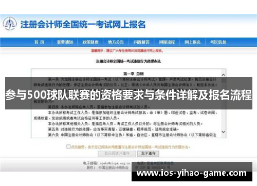 参与500球队联赛的资格要求与条件详解及报名流程