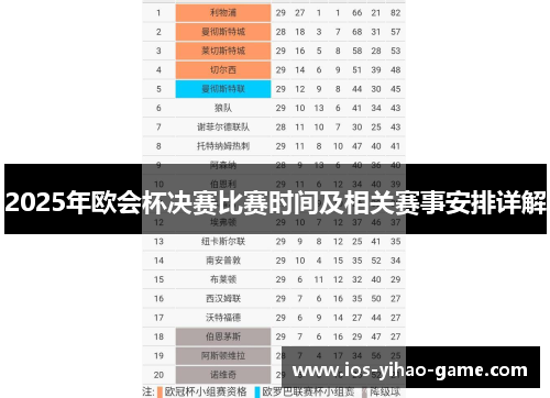 2025年欧会杯决赛比赛时间及相关赛事安排详解 2025年欧会杯决赛比赛时间及相关赛事安排详解
